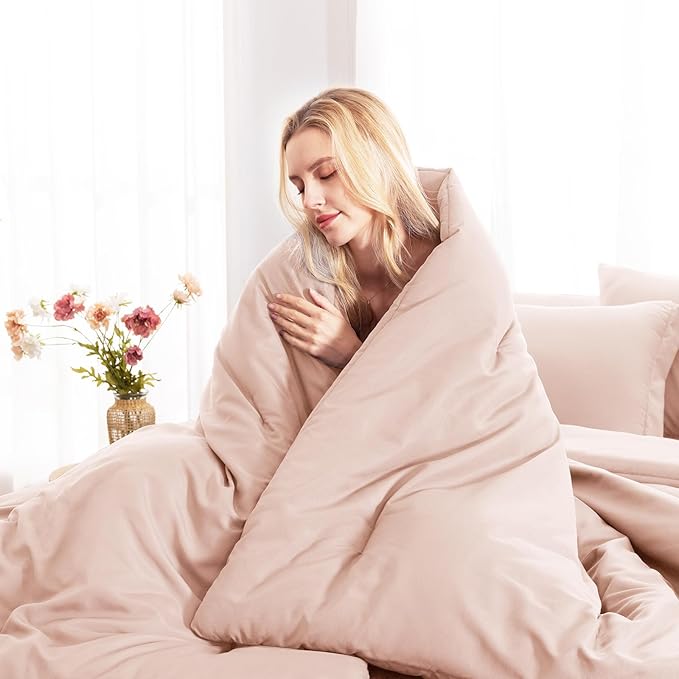 CozyLux King Size Comforter Set Blush Pink, 7 Pieces Bed in a Bag King Comforter Set with Sheets, Bedding Set with Down Alternative Comforter, Fitted Sheets, Flat Sheets, Pillow Shams and Pillowcases