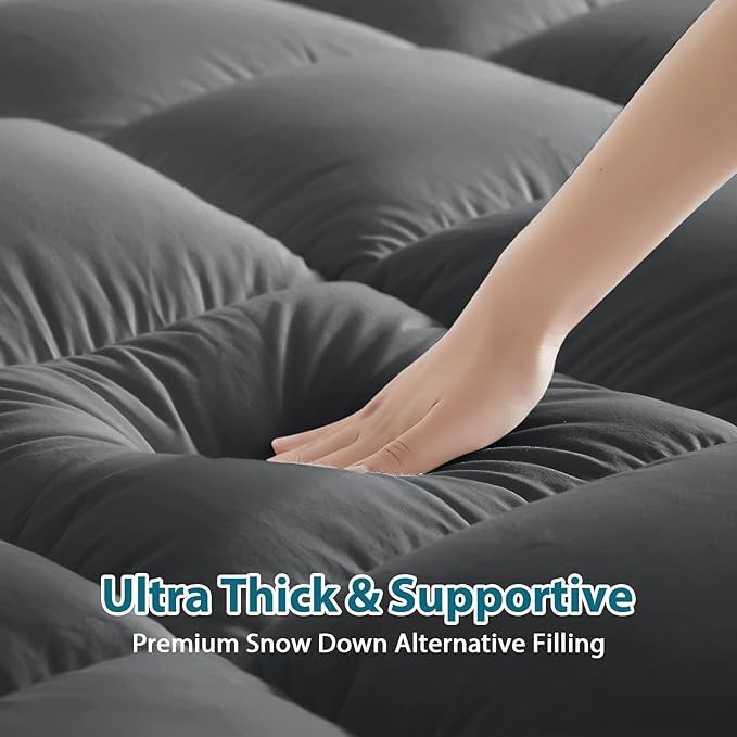 CYMULA Mattress Topper Twin Size - Soft Cooling Mattress Pad for College Dorm Room Essentials - Extra Thick Twin Protector Cover for Back Pain, Single Bed Topper Pillow Top with 8''-21'' Deep Pocket