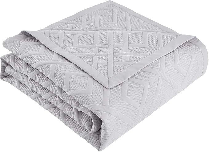 CHIXIN Quilt Queen Size - Geometric Pattern Bedspread Coverlet Set - Modern & Contemporary Style Bedding Cover, Ultrasonic Quilting, Reversible, Lightweight, 4 Piece, Light Grey