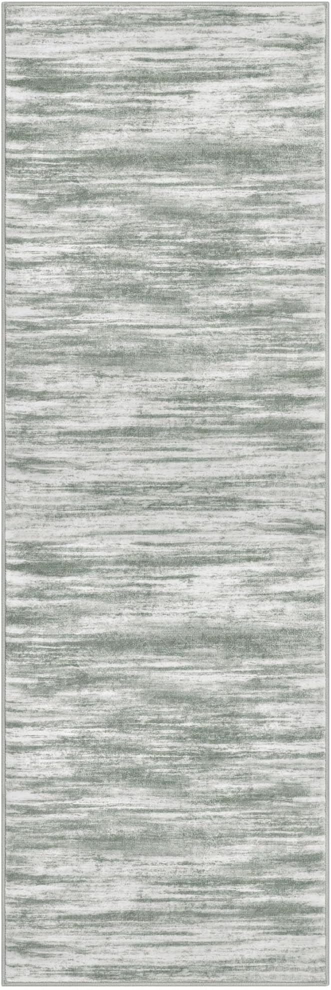 KOZYFLY Modern Abstract Runner Rugs 2x6 Grey Green Machine Washable Area Rug for Bedroom Non-Slip Living Room Rug, Faux Wool Soft Low Pile Office Carpet for Dining Room, Bedroom, Kitchen Bathroom