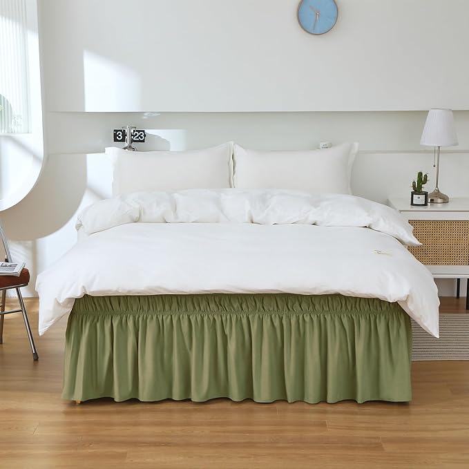 MEILA Full Bed Skirt, Wrap Around Ruffle Bed Skit for Full Beds with 18 inch Drop, Elastic Dust Ruffles Easy Fit Wrinkle & Fade Resistant, Sage