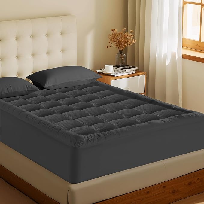 MATBEBY Twin XL Mattress Pad - Cooling Breathable Mattress Topper, Quilted Fitted Mattress Protector, Pillow Top Mattress Cover with 8-21" Deep Pocket, Machine Washable, Dark Grey, Twin Extra Long