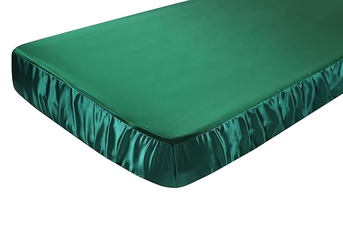 Knlpruhk Silk Pack and Play Sheet/Mini Crib Sheet 27" x 39" Surface (100% Pure Mulberry Silk) – 5" Deep Pocket (Satin) for Baby Hair 19 Momme 6A High Grade Fibers Ultra Soft Smooth Dark Green
