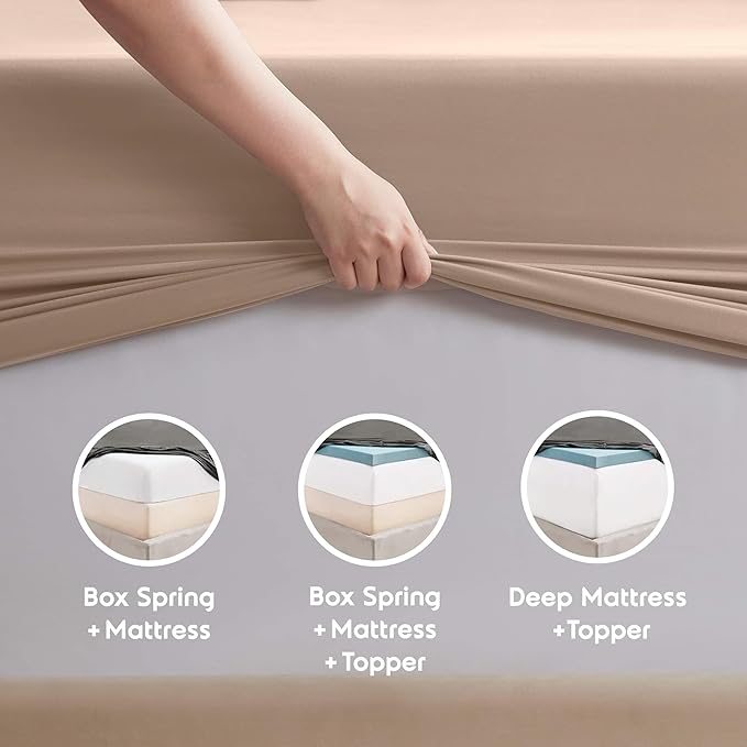 Nestl Microfiber Sheet Set, 4Piece Full XL Size, Double Brushed Taupe, Hotel Luxury, Extra Soft Bedding & Pillowcases