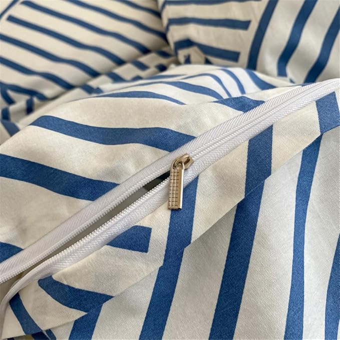 VM VOUGEMARKET Blue Geometric Duvet Cover Set, 100% Cotton Stripes Bedding Set,3 Pieces Instagram Style Simple Modern Duvet Cover with 2 Pillowcases-Queen,Blue Stripes