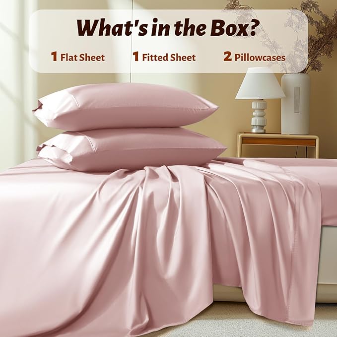 Shilucheng 100% Egyptian Cotton Queen Size Sheets Set - 1000 Thread Count,Luxury Cotton Bed Sheets,Breathable & Cooling Bedding and Pillow Cases, 16 Inch Deep Pocket - 4 Piece (Pink, Queen)