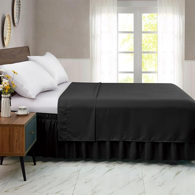 FreshCulture Queen Bed Skirt, Elastic Wrap Around Bed Skirt Queen Size, Bed Skirts for Adjustable Bed, Easy Fit with 22 Inch Drop Length, Hotel Quality Dust Ruffle for Queen Bed (Black)