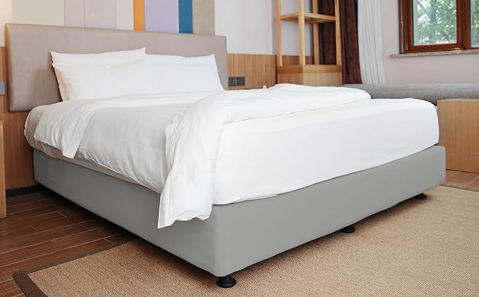Box Spring Cover King/Cal King Size - Jersey Knit & Stretchy Wrap Around 4 Sides Bed Skirt for Hotel & Home, Silver