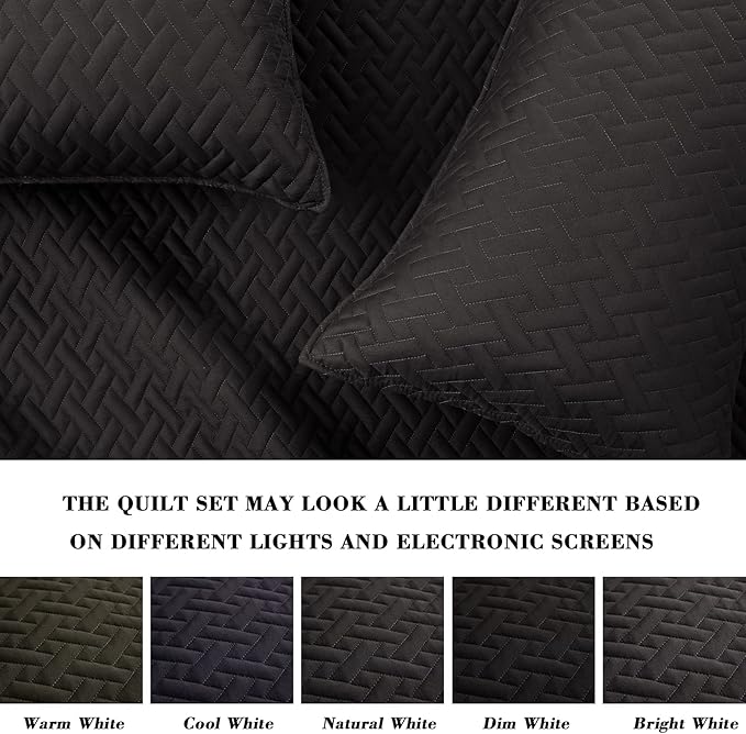 Exclusivo Mezcla King Size Quilt Bedspreads with Basket Weave Pattern, Soft Lightweight Summer Quilts Bedding Set Coverlets Bed Cover for All Seasons, Black