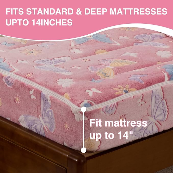A Nice Night Colorful Butterfy Plush Zippered Comforter Set,Zipper Bedding Glow in The Dark for Child, Twin