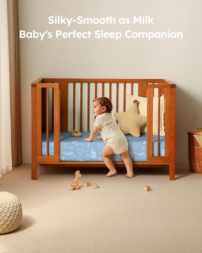 Baby Crib Sheets for Boys Girls, 28x52x8in Fitted Crib Sheet Neutral 3 Pack for Standard Crib and Toddler Mattress, Breathable Soft Microfiber Baby Sheet Green & Blue Dinosaur