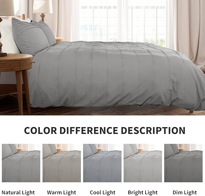 NEXHOME PRO 100% Washed Cotton Duvet Cover Twin Size, Linen Pleated Duvet Cover Set Light Grey, 2pc Organic Bedding Set with Zipper Closure, Soft, Lightweight and Breathable (68"x90", No Comforter)