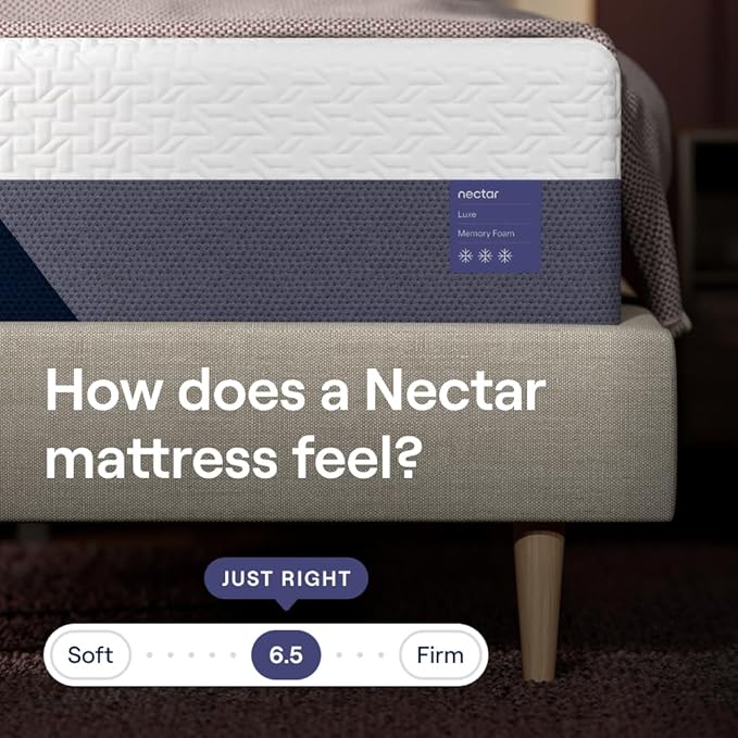 Nectar Luxe Split King Adjustable Base & 14” Mattress (New Version) - Head & Foot Incline - Medium Firm Memory Foam - Cooling Upgrade - 3 Massage Settings - 365-Night Mattress Trial & Forever Warranty