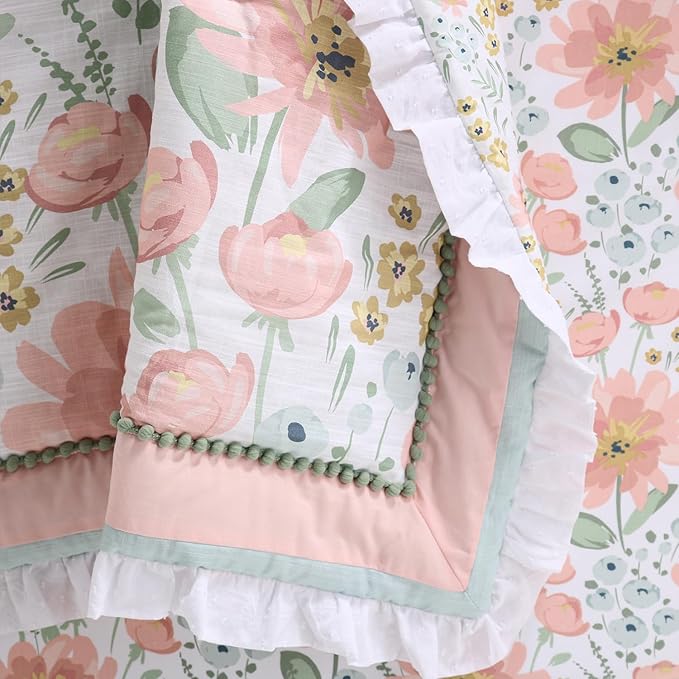 The Peanutshell 4 Piece Organic Cotton Baby Crib Bedding Set for Girls - Newborn, Infant & Toddler Nursery Bed Set Decor with Two Crib Sheets, Dust Ruffle Comforter - Wildflower