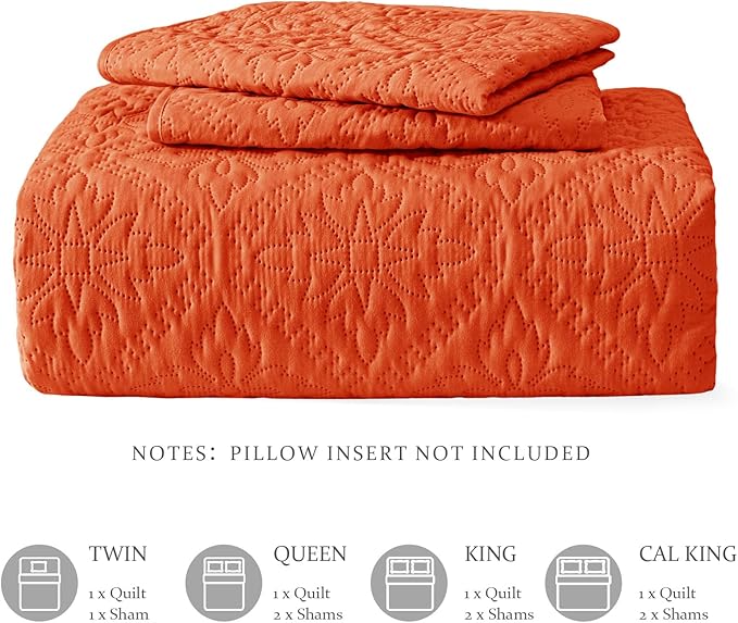 Exclusivo Mezcla Queen Quilt Bedding Set, Lightweight Soft Bedspreads Coverlets with 2 Pillow Shams, Modern Orange Quilts Queen Full Size for All Seasons
