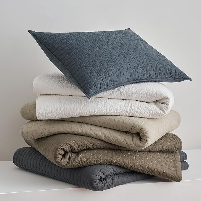 EVERGRACE Cross Stitch Pre-Washed Cotton Quilt Bedding Set Queen Size, Oversized 3 Pieces Lightweight Bedspread Coverlet for All Season, with 2 Matching Shams, Driftwood, 92"x96"