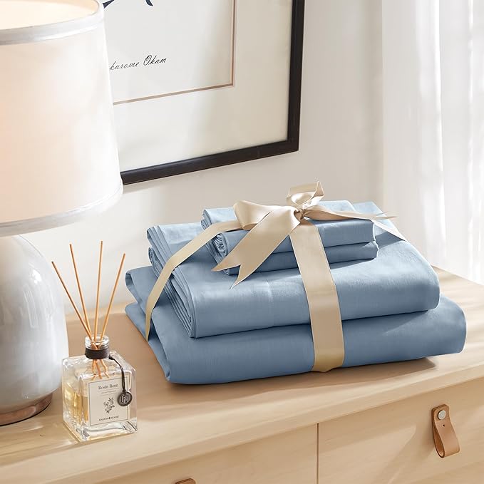 Comfort Spaces 100% Cotton Sheet Set Breathable, Lightweight, Soft with 14" Elastic Pocket Fits up to 16" Mattress, All Season Cozy Bedding, Matching Pillow Case, Full Blue 4 Piece