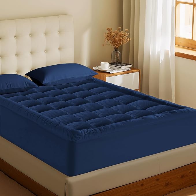 MATBEBY King Size Mattress Pad - Cooling Breathable Mattress Topper, Quilted Fitted Mattress Protector, Pillow Top Mattress Cover with 8-21" Deep Pocket, Machine Washable, Navy Blue, 78x80 Inches