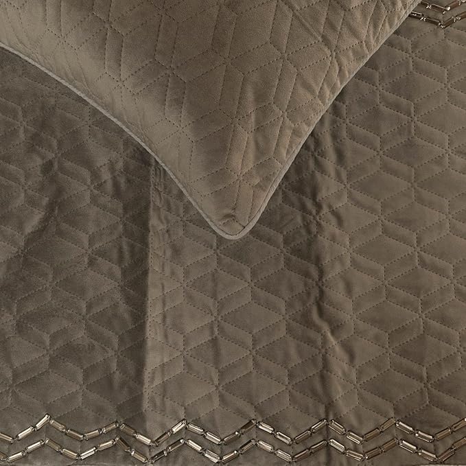 The HomeCentric King Queen Twin Gray Handmade CA King 86"x18" Bed Runner with Pillow Cover, Quilted & Crystals Bed Scarf on Velvet Fabric - Grey Diamond Symphony