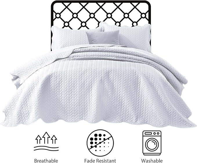 IR Imperial Rooms Twin Quilt Bedding Set Size (68” x 86”) + 1 Pillow Shams (20” x 26” + 2”) - 2 Pcs All Season Lightweight Reversible Microfiber Coverlet Embossed Quilt Bedspread (White)