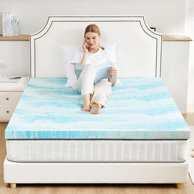 Sweetcrispy Memory Foam Mattress Topper King, 3 Inch Thick Gel Infused Cooling Toppers Pad for King Size Bed, Sleeper Sofa, RV, Camper, CertiPUR US Certified, Ventilated and Breathable