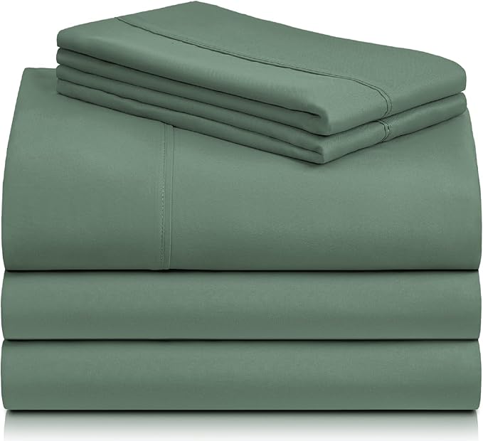 LuxClub 5 PC Split King Sheet Set, Breathable Luxury Bed Sheets, Deep Pockets 18" Eco Friendly Wrinkle Free Cooling Sheets Machine Washable Hotel Bedding Silky Soft - Tree Moss Green Split King