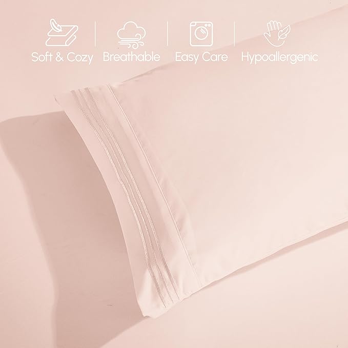 Elegant Comfort Luxurious 1500 Premium Hotel Quality Microfiber 4-Piece Sheet Set, 18-24 Inches Deep - Extra Deep Pocket Sheets - Ultra Soft 4PC Deep Pocket Sheets, Twin/Twin XL, Blush