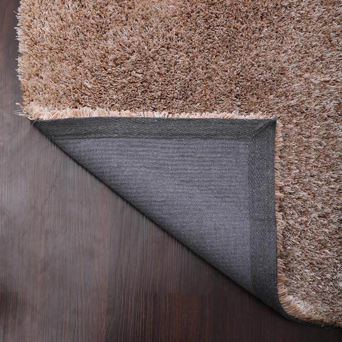 Rugsotic Carpets Hand Tufted SHAG Polyester ECO-Friendly Area Rugs - 5'x8', Rectangle, Beige, Solid Plain Design, High Pile Thick Handmade Anti Skid Area Rugs for Living Room, Bed Room K00111