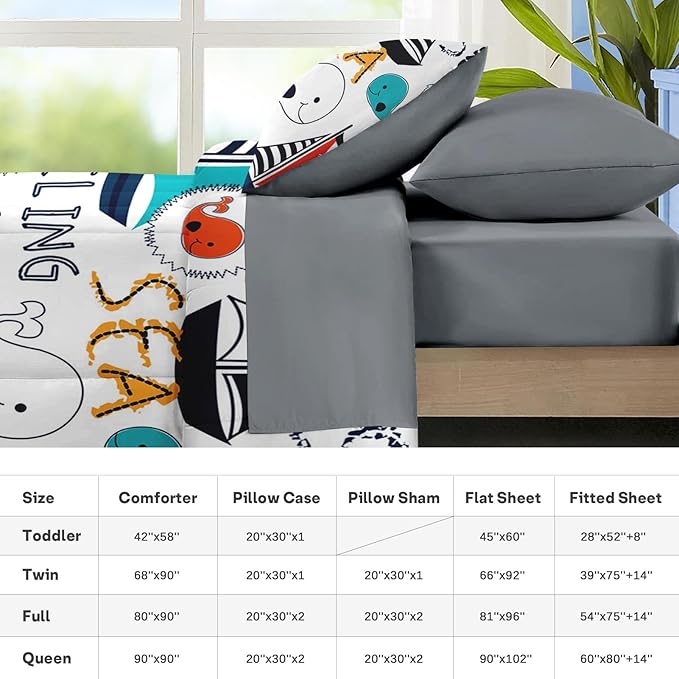 Nesker 7 Pcs Comforter Set Queen Size, Cute Nautical Sailboat Boat Bedding for Kids Teen, Sea Whale with Fitted Sheet 2 Pillowcases & 2 Shams for Bedroom Bed Decor
