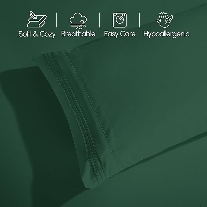 Elegant Comfort Luxurious 1500 Premium Hotel Quality Microfiber 4-Piece Sheet Set, 18-24 Inches Deep - Extra Deep Pocket Sheets - Ultra Soft 4PC Deep Pocket Sheets, Full, Hunter Green