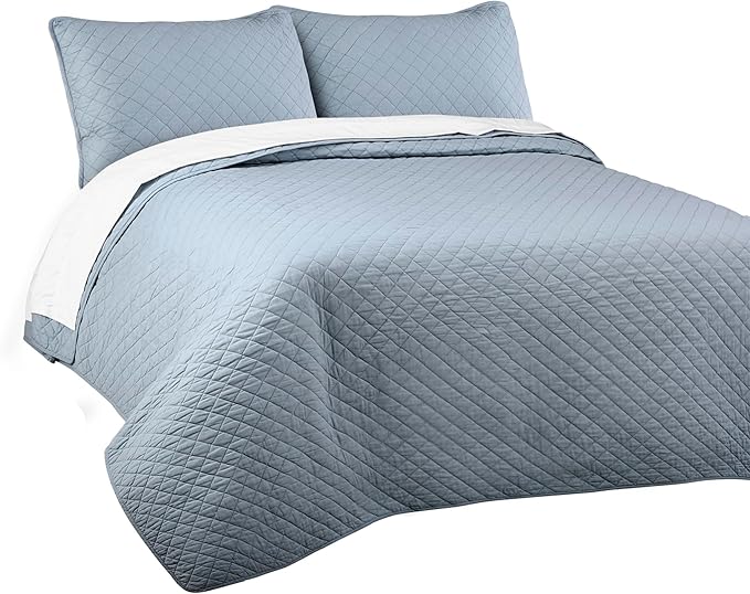 Lush Decor Ava Quilt Diamond Pattern Solid 3 Piece Oversized Bedding Blanket Bedspread Set - King - Blue