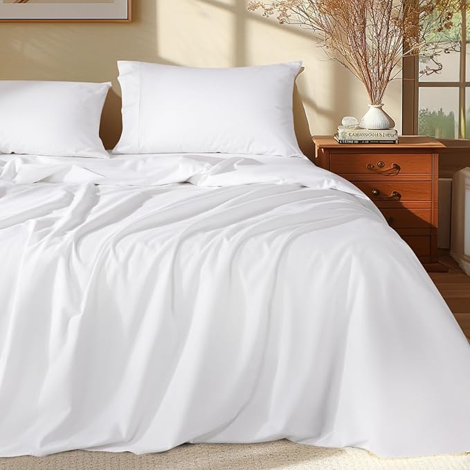 Shilucheng 100% Egyptian Cotton Sheets Set - 1000 Thread Count,Luxury Cotton Bed Sheets,Breathable & Cooling Bedding and Pillow Cases, 16 Inch Deep Pocket - 4 Piece (White, California King)