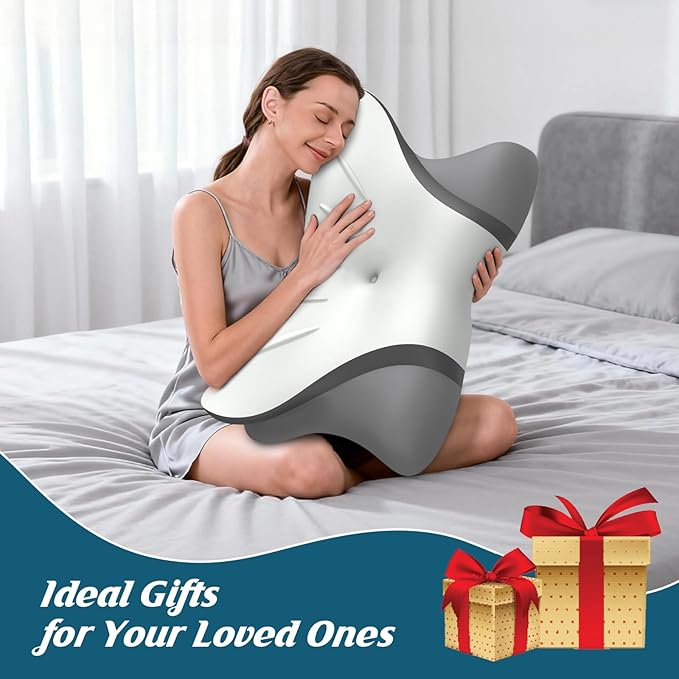Cervical Neck Pillow for Pain Relief, Bed Pillows for Sleeping, Ergonomic Cooling Pillow, Orthopedic Contour Pillow for Side Back Stomach Sleepers,Neck Support Memory Foam Pillows (White&Grey)