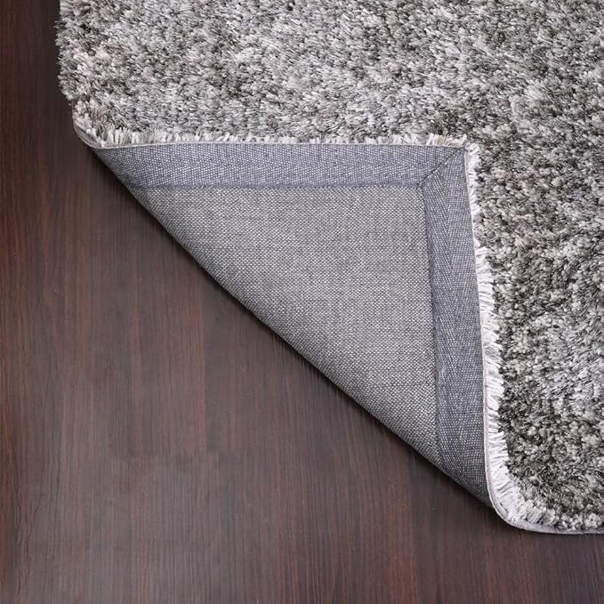 Hand Tufted SHAG Polyester ECO-Friendly Area Rugs - 9'x12', Rectangle, Gray White, Solid Plain Design, High Pile Thick Handmade Anti Skid Rugs for Living Room, Bed Room K00111