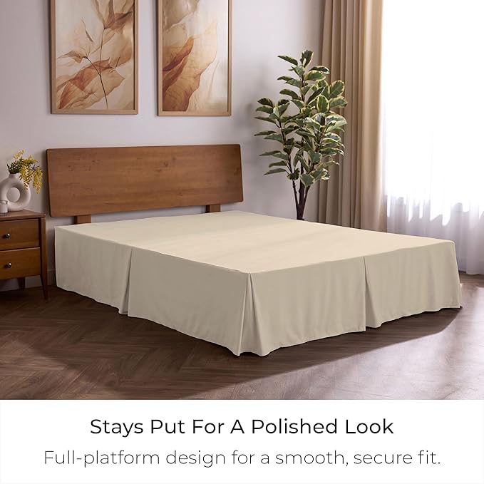 Mellanni Bed Skirt Queen Size - Bed Skirting - 15-Inch Tailored Drop Pleated Dust Ruffle - Hotel Luxury Bedding - Wrinkle, Fade, Stain Resistant - 1 Bedskirt (Queen, Beige)