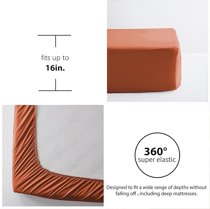 Zzlpp Twin Comforter Set 5 Pieces, Burnt Orange Tufted Bed in a Bag with Comforter and Sheets, All Season Boho Bedding Sets with 1 Comforter, 1 Pillow Sham, 1 Pillowcase, 1 Flat Sheet, 1 Fitted Sheet
