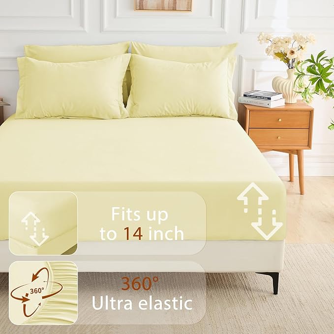 MUXHOMO 7 Pieces California King Comforter Set, Soft Bed in a Bag Cal King Size, All Season Bedding Set with Comforter, Flat Sheet, Fitted Sheet, Pillowcases & Shams, Cream Yellow