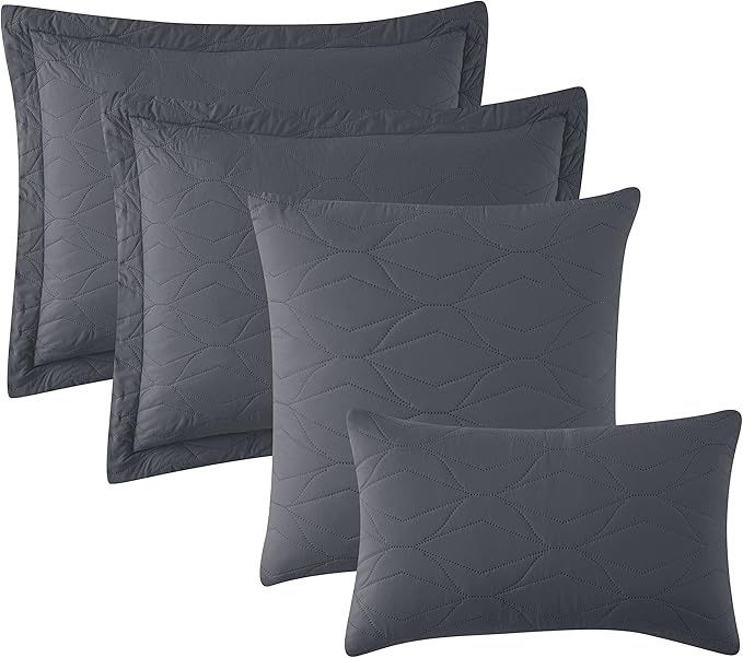 Hearth & Harbor Quilts Queen Size - All Season Bedspread Coverlet Set, Pinsonic Weave Lightweight Bedding Set - 5 Piece Queen Quilt Set with Pillow Shams, Ellipse - Gray