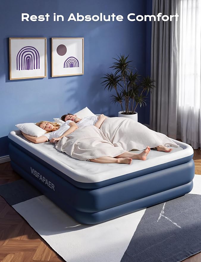 Air Mattress Queen with Built in Pump Raised, 18'' High Inflatable Mattress Electric Blow Up Mattress Fast Blow Up Bed Tall Comfortable Airbed for Camping, Home Guests, Travel w/ Carry Bag 650Lbs Max