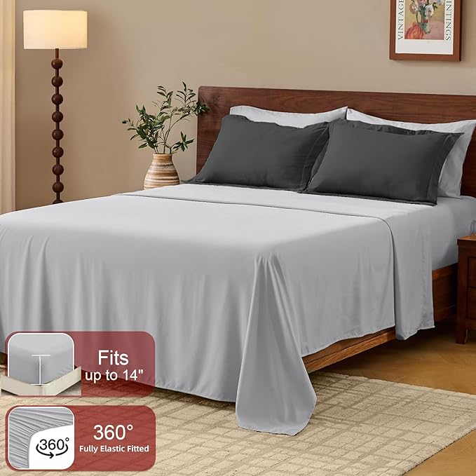 FUANNA Queen Comforter Set 7 Pieces, Reversible Bed in a Bag with All Season Soft Comforter, Bedding Sets Includes Comforter, Flat Sheet, Fitted Sheet, Pillowcases & Shams, Dark Grey & Light Grey