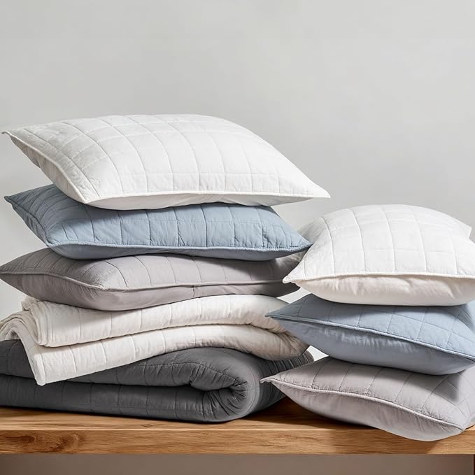 EVERGRACEHOME 100% Cotton Box Stitch Quilt Bedding Set King Size 3 Pieces, Garment-Washed Lightweight Soft Cozy Coverlet, Oversized Quilted Bedspread Sets with 2 Shams for All Season, Dark Gull Gray