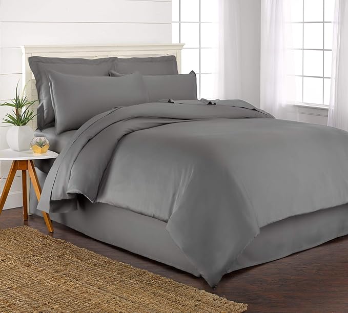 King Duvet Cover by Pure Bamboo, 3 Piece Set, Genuine 100% Organic Viscose Derived from Bamboo, Luxuriously Soft and Cooling, 2 Pillowcases (King, Stone Grey)