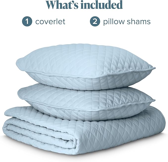 Bare Home Coverlet Set - Full/Queen - Lightweight Bed Decor - Comforter Alternative - All-Season Quilted Bedspread (Full/Queen, Light Blue)