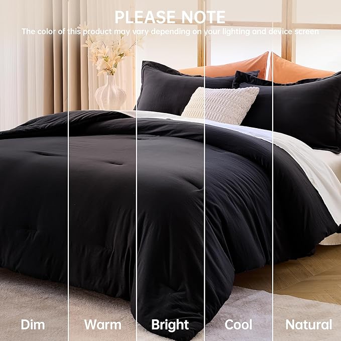 MUXHOMO Black King Size Comforter Set, All Season Ultra Soft Down Alternative Bedding - 3 Piece Lightweight Bed Set Includes 1 Comforter (104"x90") and 2 Pillow Shams (20"x36")