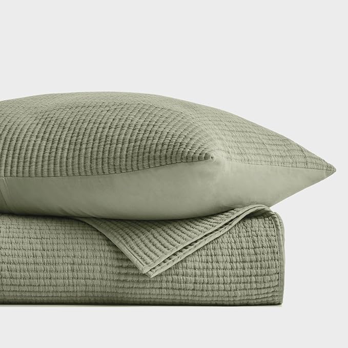 EVERGRACEHOME Cotton Coverlet Set Full Queen Size 3 Pieces, Lightweight Soft Ribbed Matelassé Bedspread Quilt Set, Oversized Quilted Bedding Set with 2 Pillow Shams for All Seasons, Light Sage Green