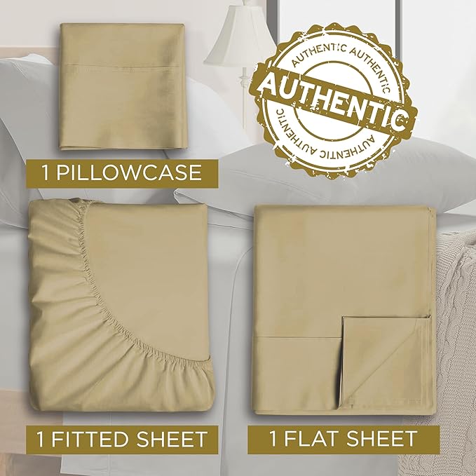 Twin XL 100% Microfiber Double Brushed Sheet Set - Extra-Soft & Wrinkle-Free - 15" Deep Pockets, 39" x 80" - Ideal for Dorms, Hospitals & Split King Beds - 3 PC Set (Twin XL, Taupe)