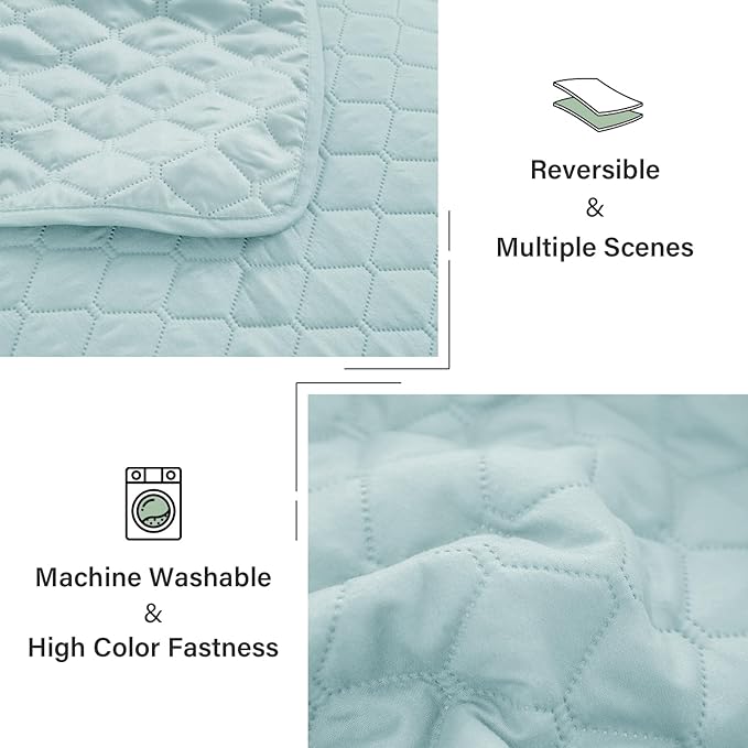 Exclusivo Mezcla Reversible Full Queen Quilt Bedding Set with Pillow Shams, Lightweight Quilts Queen Size, Soft Bedspreads Bed Coverlets for All Seasons - (Light Blue, 90"x96")