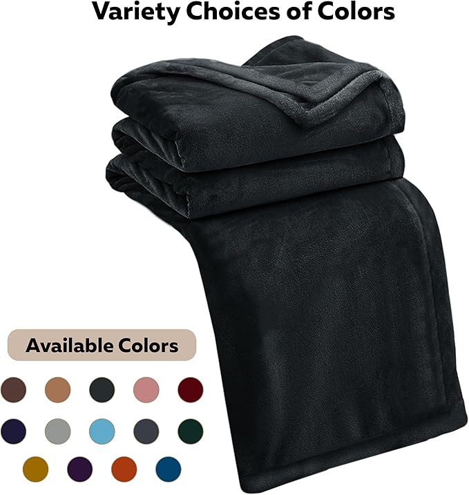 MOONLIGHT20015 Fleece Bed Blanket Queen Size 90x90 inches - 400GSM Anti-Static Lightweight Super Soft Fluffy Fuzzy Plush Blankets Cozy Microfiber Blankets for Couch, Bed, Sofa (Queen, Black)