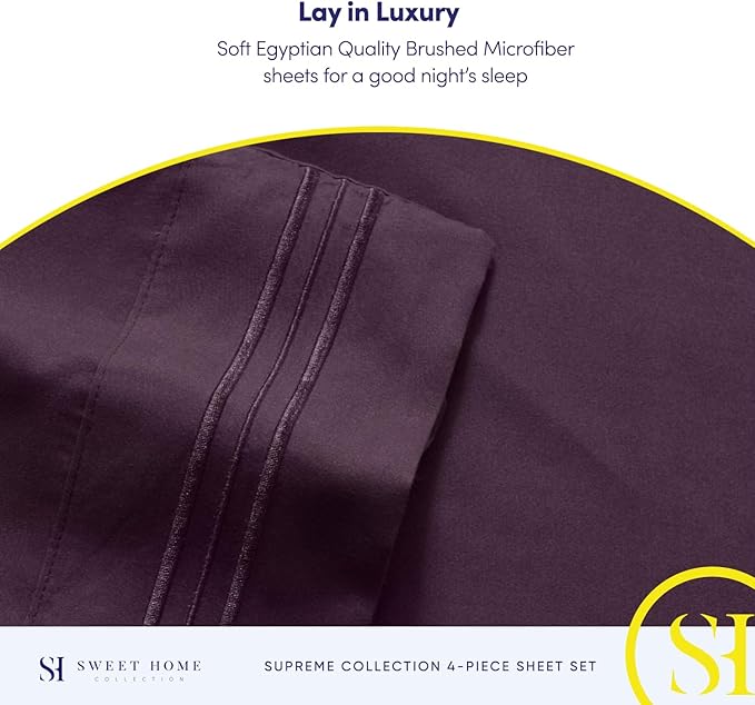 California King Sheet Sets - Breathable Luxury Sheets with Full Elastic & Secure Corner Straps Built In - 1800 Supreme Collection Cal King Deep Pocket Bedding Set, Sheet Set, California King, Purple