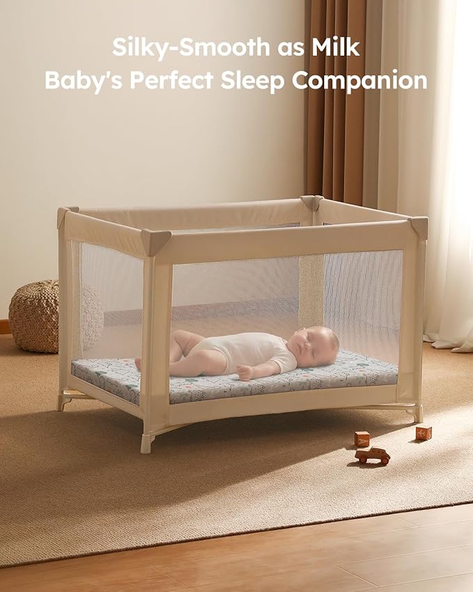 Pack and Play Sheets Fitted 3 Pack, Mini Crib Sheets for Pack N Play Mattress Stretchy Portable Playard Sheets, Soft Breathable Green & Apricot Lion